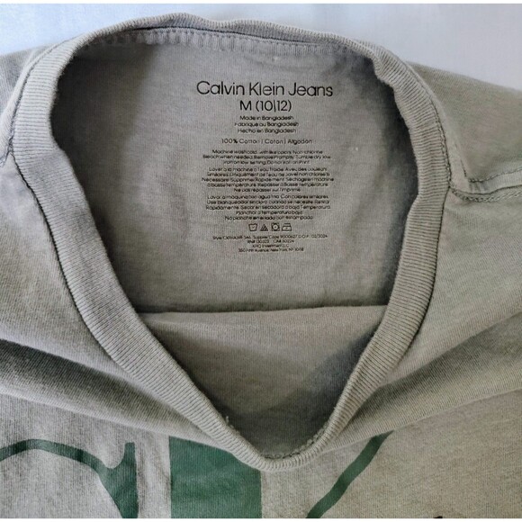 Calvin Klein Jeans Shirt Kids Medium Khaki Green CK Logo Graphic Tee Youth 10 12 - Picture 6 of 9